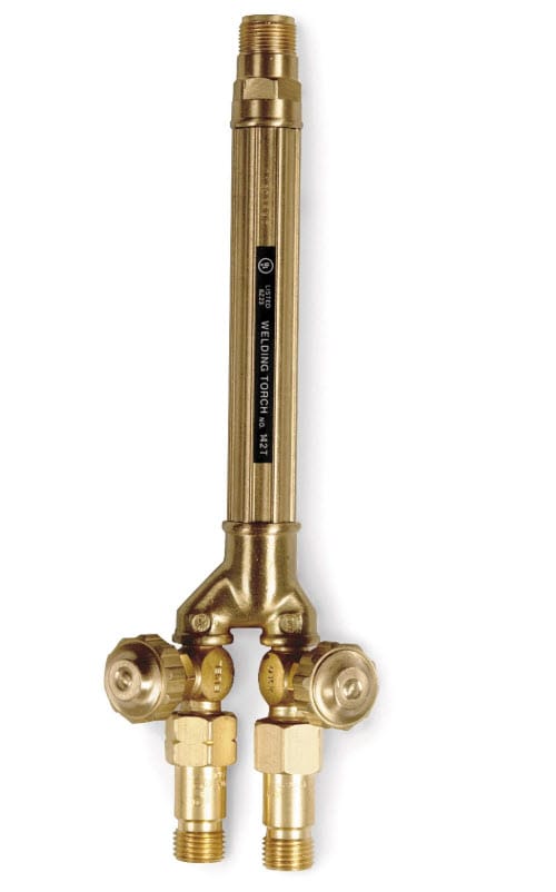 Hobart M2T welding torch handle with two brass control valves