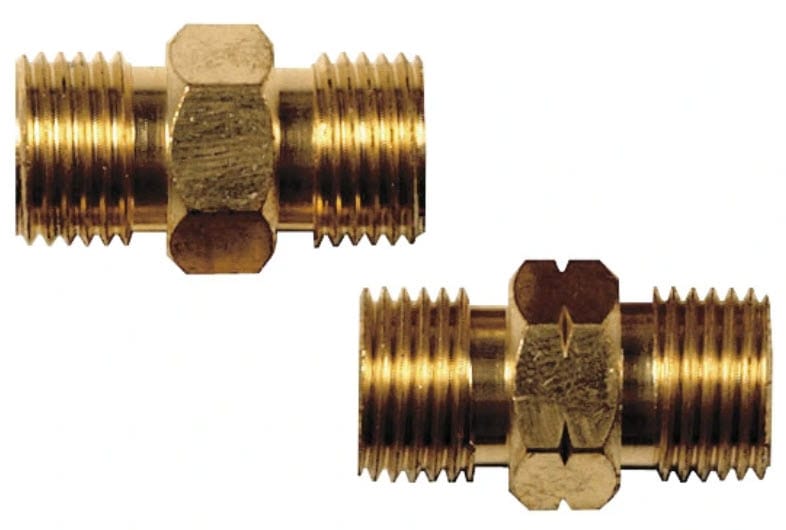 Two Hobart brass threaded pipe fittings