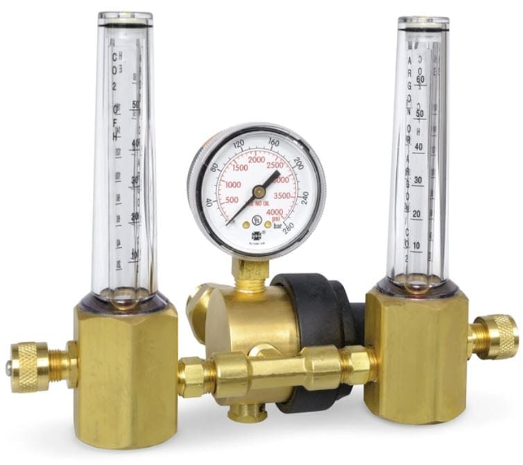 Dual flowmeter gas regulator with pressure gauge