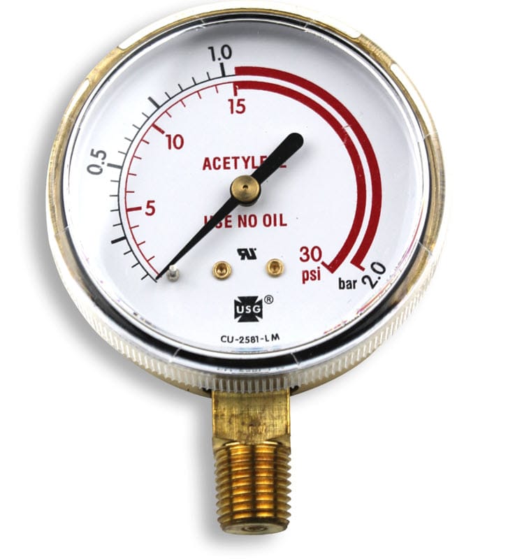 Smith Gas Apparatus Smith Replacement Gauge - 2.5 inch, 0-30 PSIG "Red Zone" GA026-07