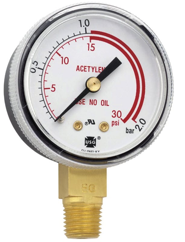 Smith Gas Apparatus Smith Replacement Gauge - 2 inch, 0-30 PSIG "Red Zone" GA134-03