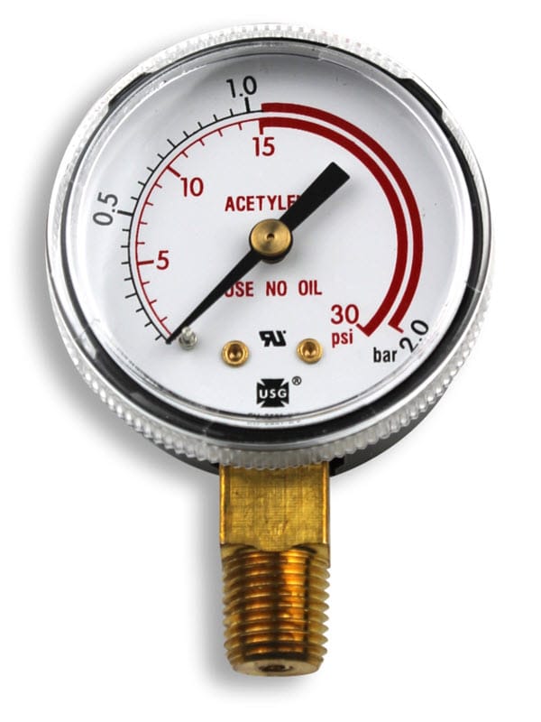 Smith Gas Apparatus Smith Replacement Gauge - 2 inch, 0-30 PSIG "Red Zone" GA134-03