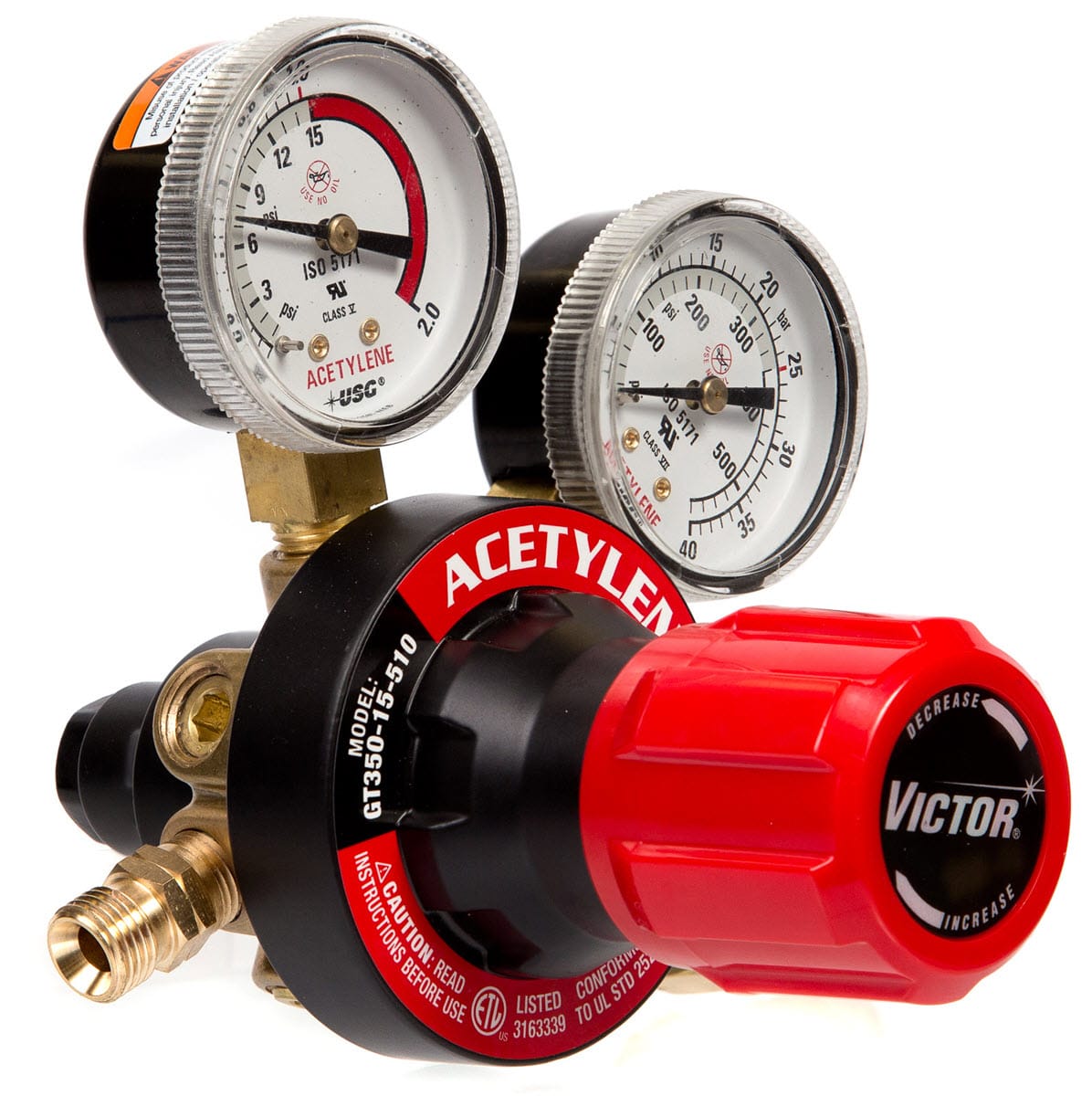 Victor Gas Apparatus CGA 510 (Male) Victor GT350 Two-Stage Acetylene Regulator (CGA 510) 0781-4258