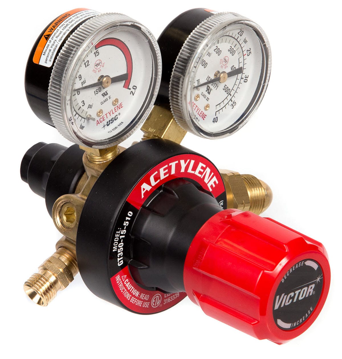 Victor Gas Apparatus CGA 510 (Male) Victor GT350 Two-Stage Acetylene Regulator (CGA 510) 0781-4258