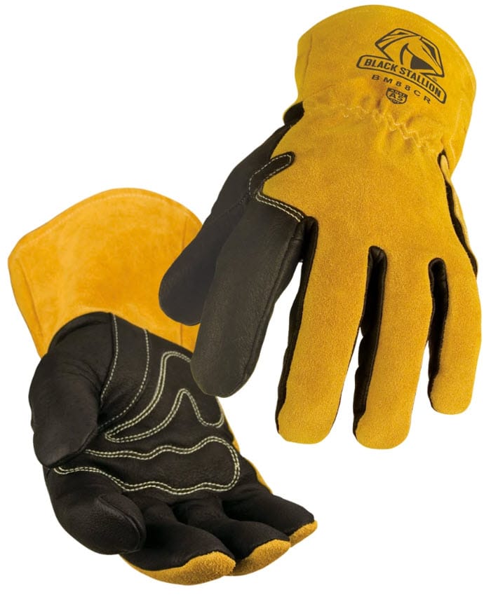 Black Stallion yellow and black leather welding gloves
