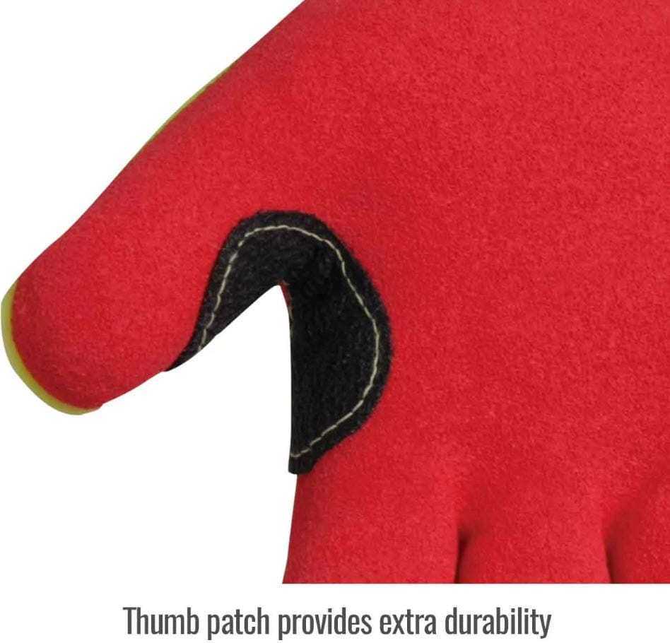 Black Stallion red work glove featuring a reinforced black thumb patch for added durability