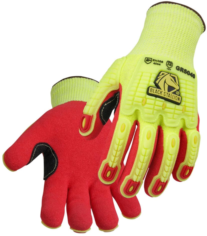 Black Stallion GR5040 red and yellow cut resistant work gloves