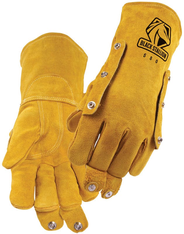 Black Stallion Gloves L Black Stallion Split Cowhide Stick Welding Gloves w/Heat Shield Snaps 580