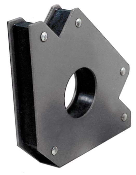 Arrow shaped magnetic welding holder with central circular hole