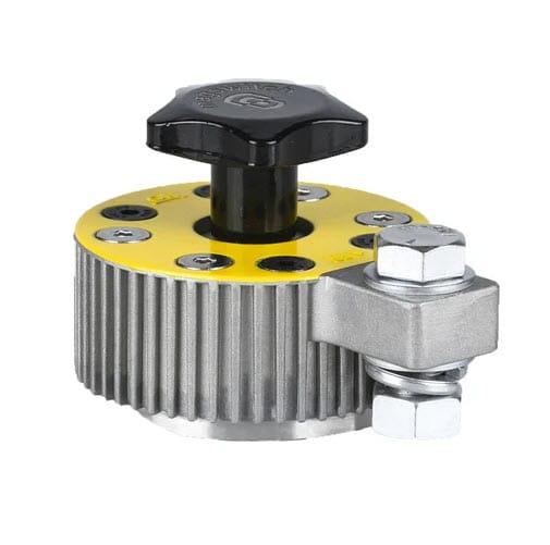 Magswitch magnetic ground clamp with yellow top and black adjustment knob