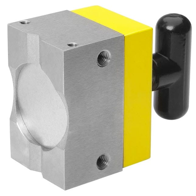 Magswitch magnetic square with silver metal face and yellow body with black handle