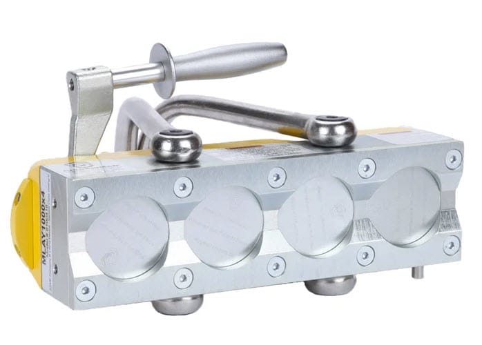 Magswitch MLAY1000x4 magnetic lifter with four circular magnetic pads and a metal handle