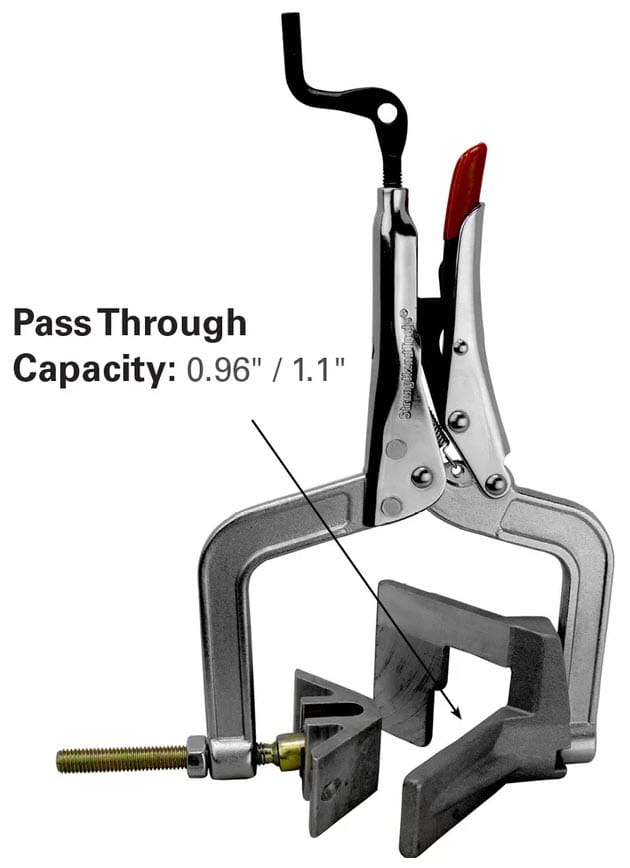 Strong Hand locking C-clamp with pass through capacity dimensions