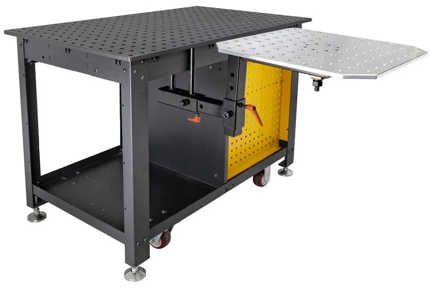 BuildPro welding table with a side extension and adjustable clamp