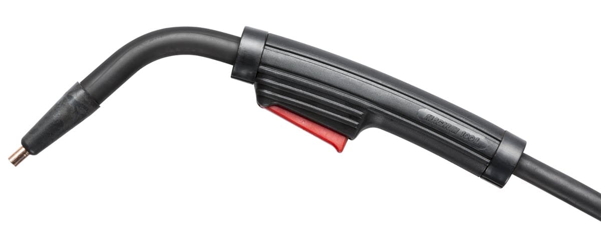 Black MIG welding torch with a red trigger