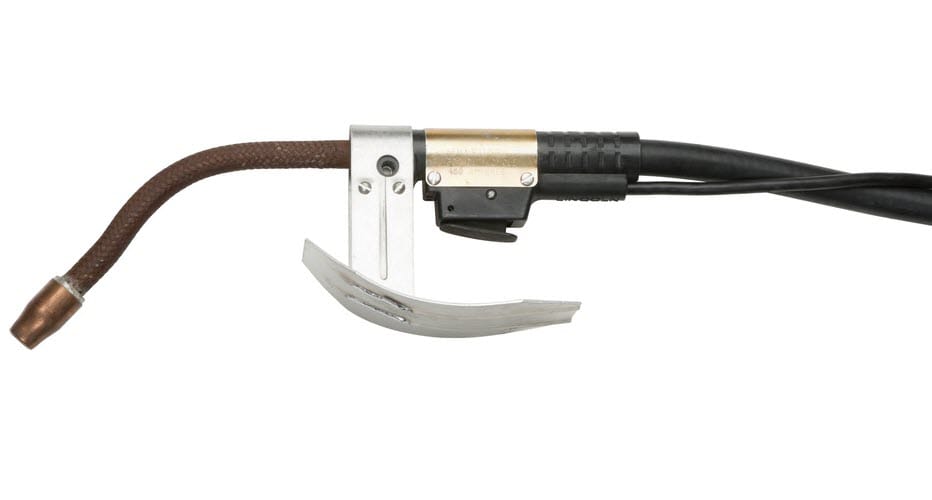 MIG welding gun with a metal guide attachment