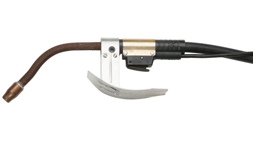 Welding torch with a metal guide attachment
