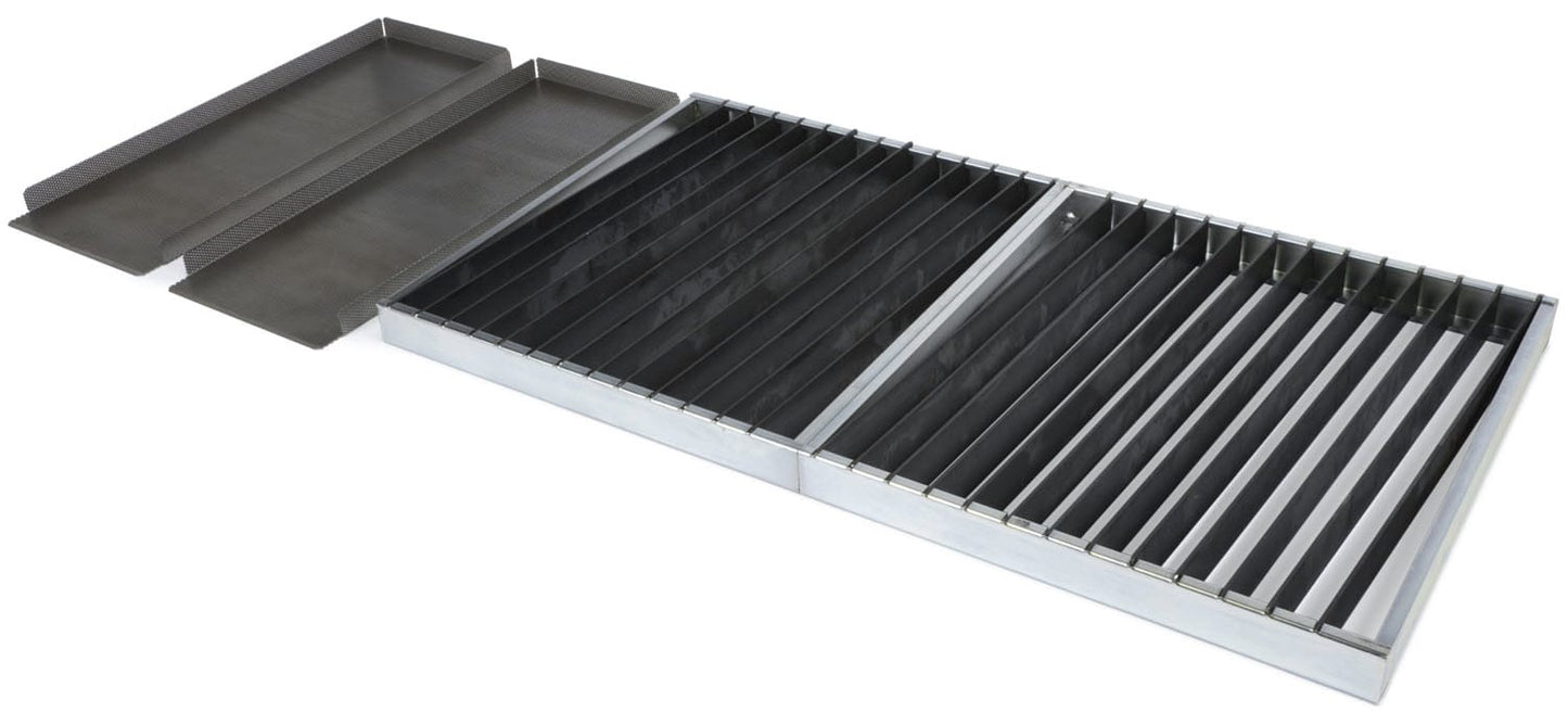 Metal grill grate inserts and two rectangular drip trays
