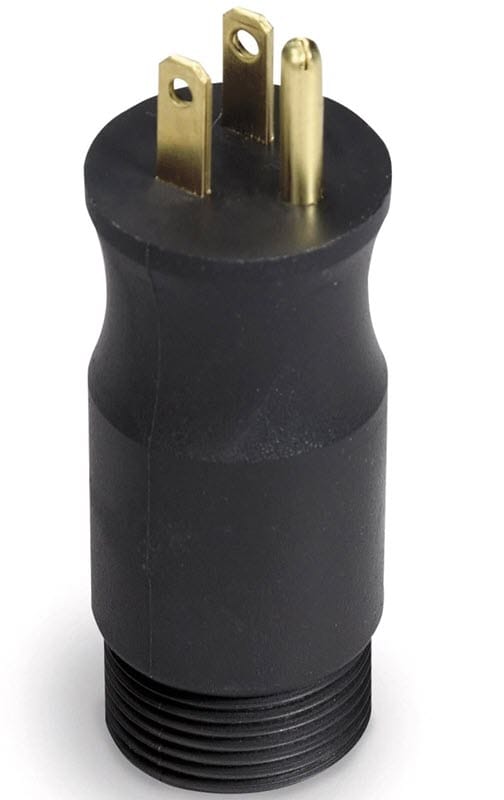 Black three prong electrical plug adapter with threaded base