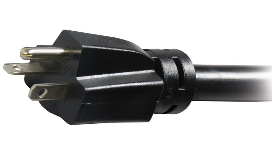 Black three prong NEMA 5-15P power plug