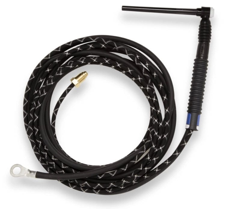 Weldcraft TIG welding torch with black braided cable and connector