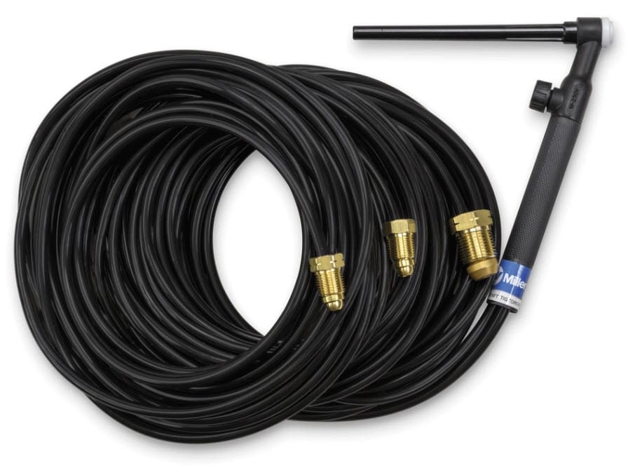 Weldcraft TIG torch with black cable and brass fittings