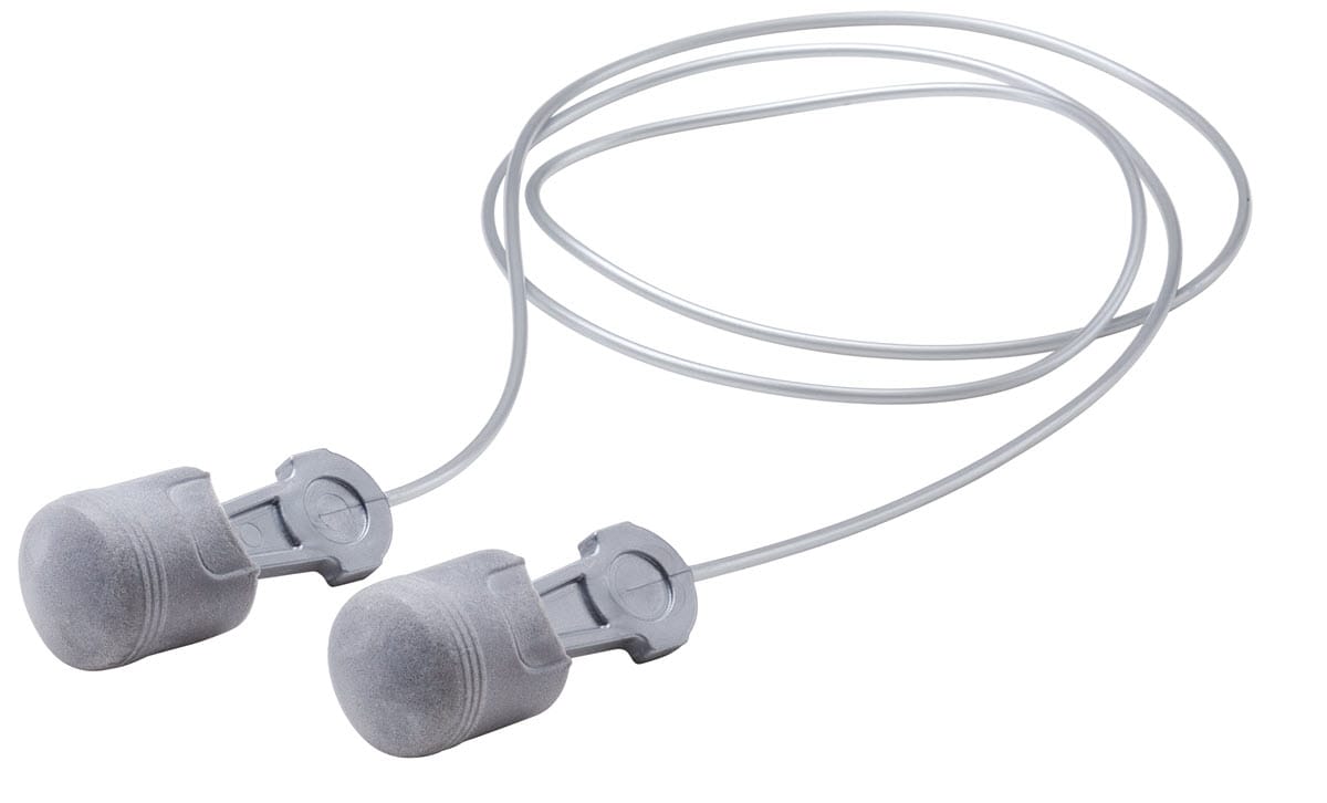 Pair of grey corded earplugs