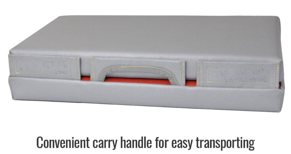 Black Stallion gray rectangular kneeling pad with integrated carry handle