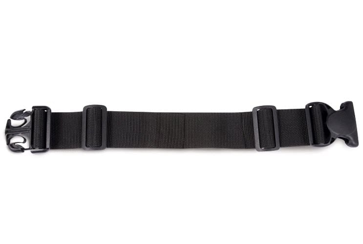 Black nylon webbing strap with plastic side release buckle and adjustable sliders