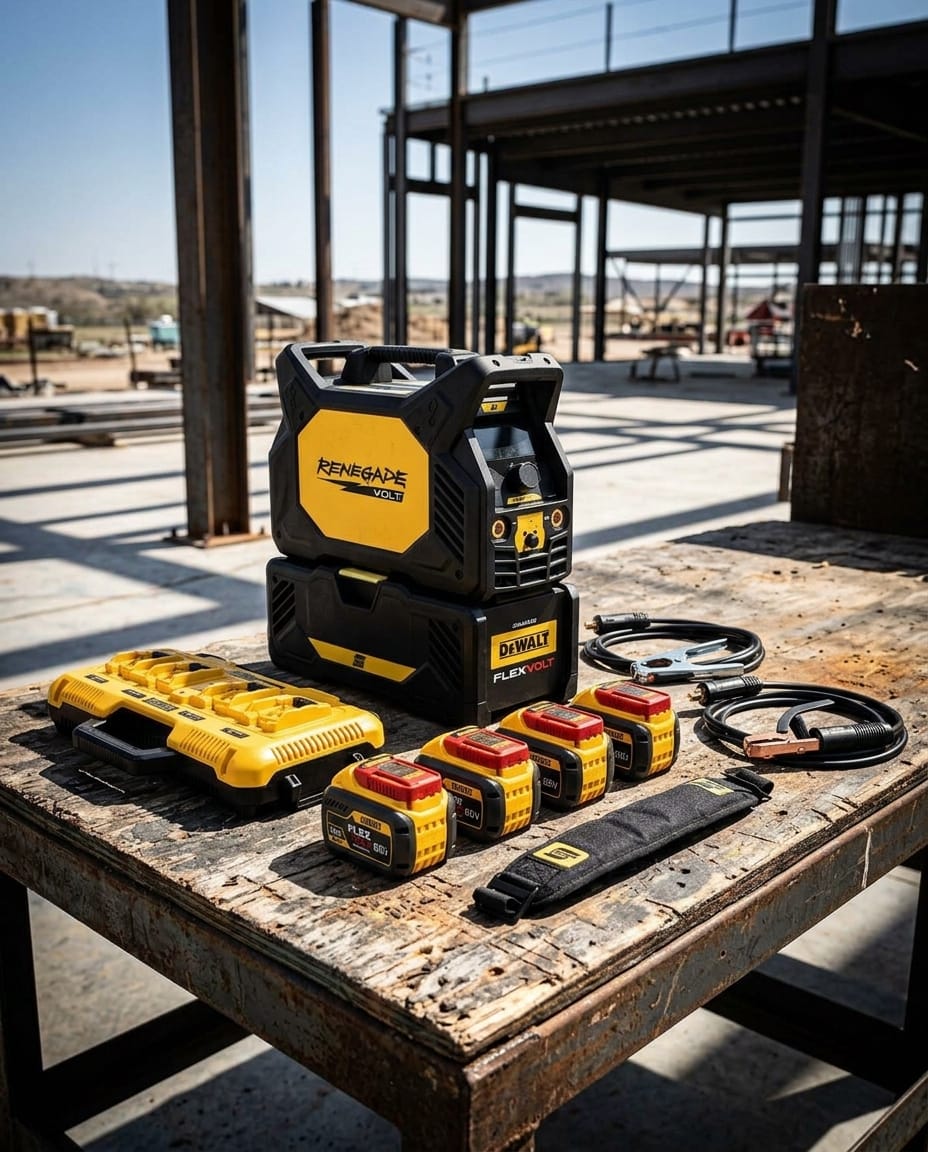 Portable multiprocess battery-powered welder — Remote Jobsite Lifestyle | Generated by Modelize