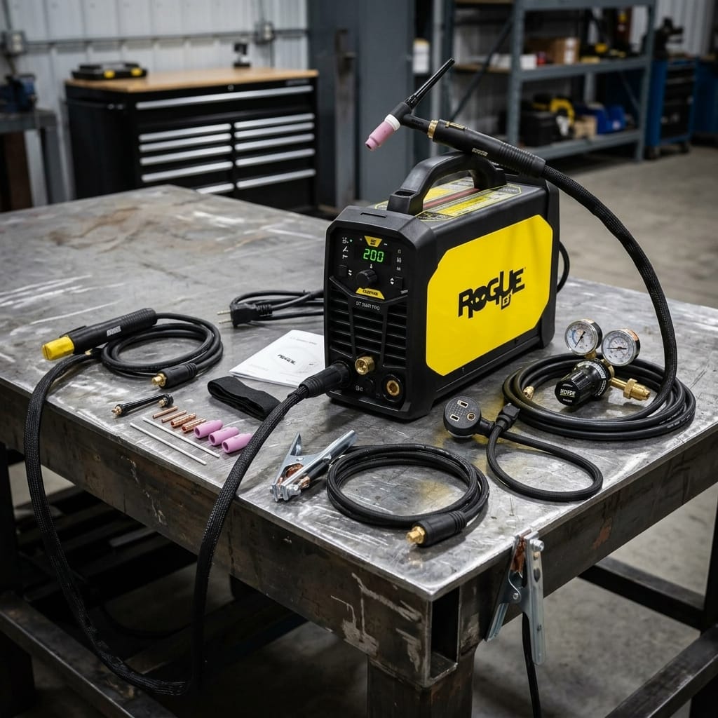 TIG Welder and accessories kit — Rogue 201iP in Professional Workspace | Generated by Modelize