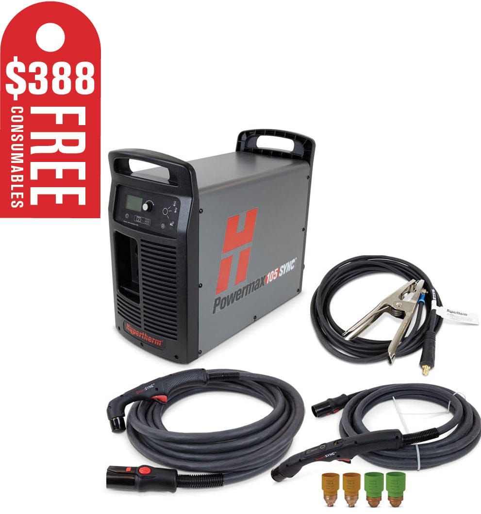 Hypertherm Welders 25 ft Hypertherm Powermax105 SYNC Plasma Cutter w/75 & 15 Degree Handheld Torches 059634