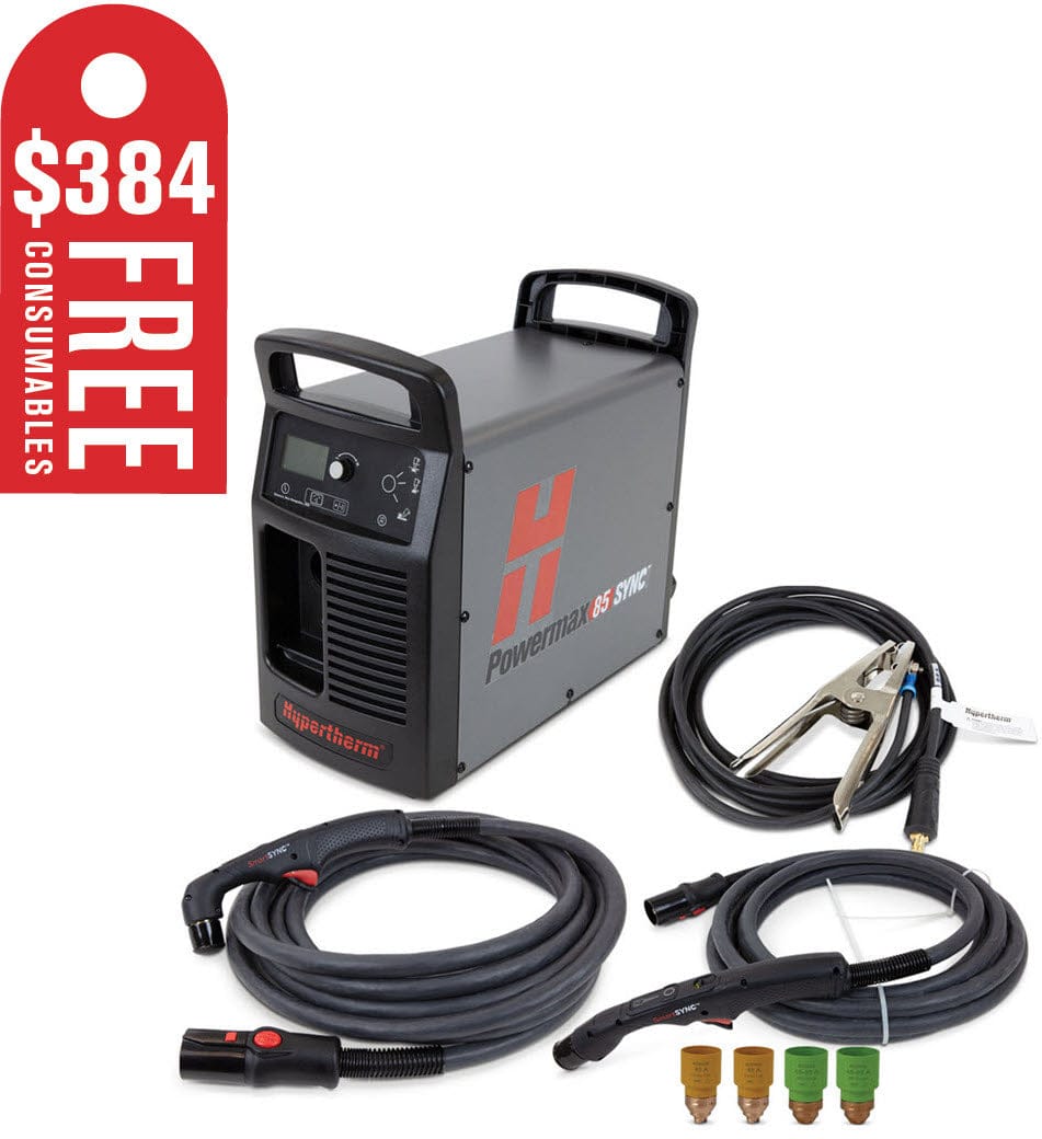 Hypertherm Welders 25 ft Hypertherm Powermax85 SYNC Plasma Cutter w/75 & 15 Degree Handheld Torches 087187