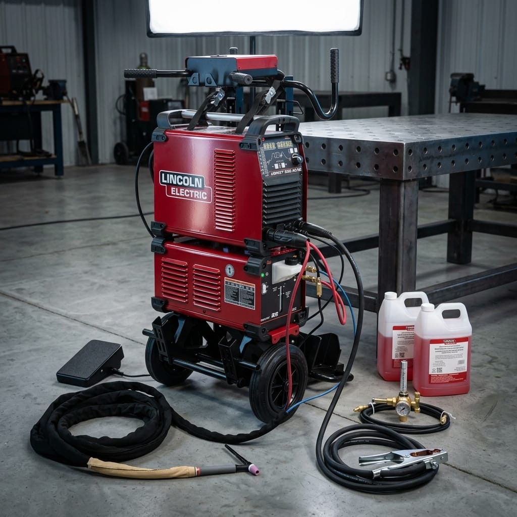 Industrial TIG welder package on cart — Workshop Lifestyle | Generated by Modelize