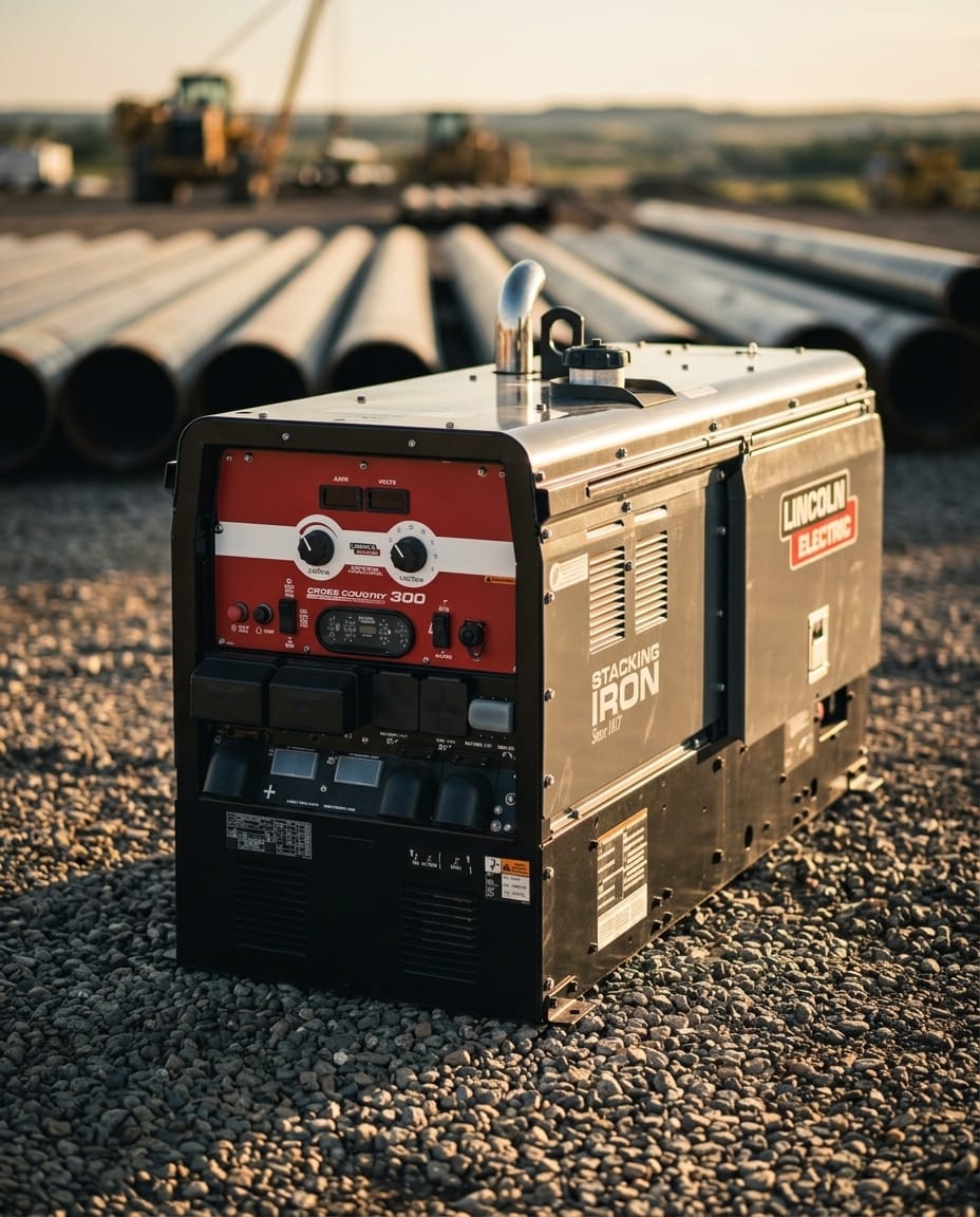 Portable Diesel Engine Welder — Outdoor Pipeline Jobsite | Generated by Modelize