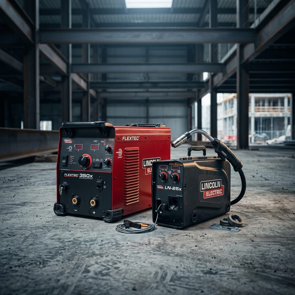 Industrial Multi-Process Welder and Wire Feeder System — Construction Site Lifestyle | Generated by Modelize