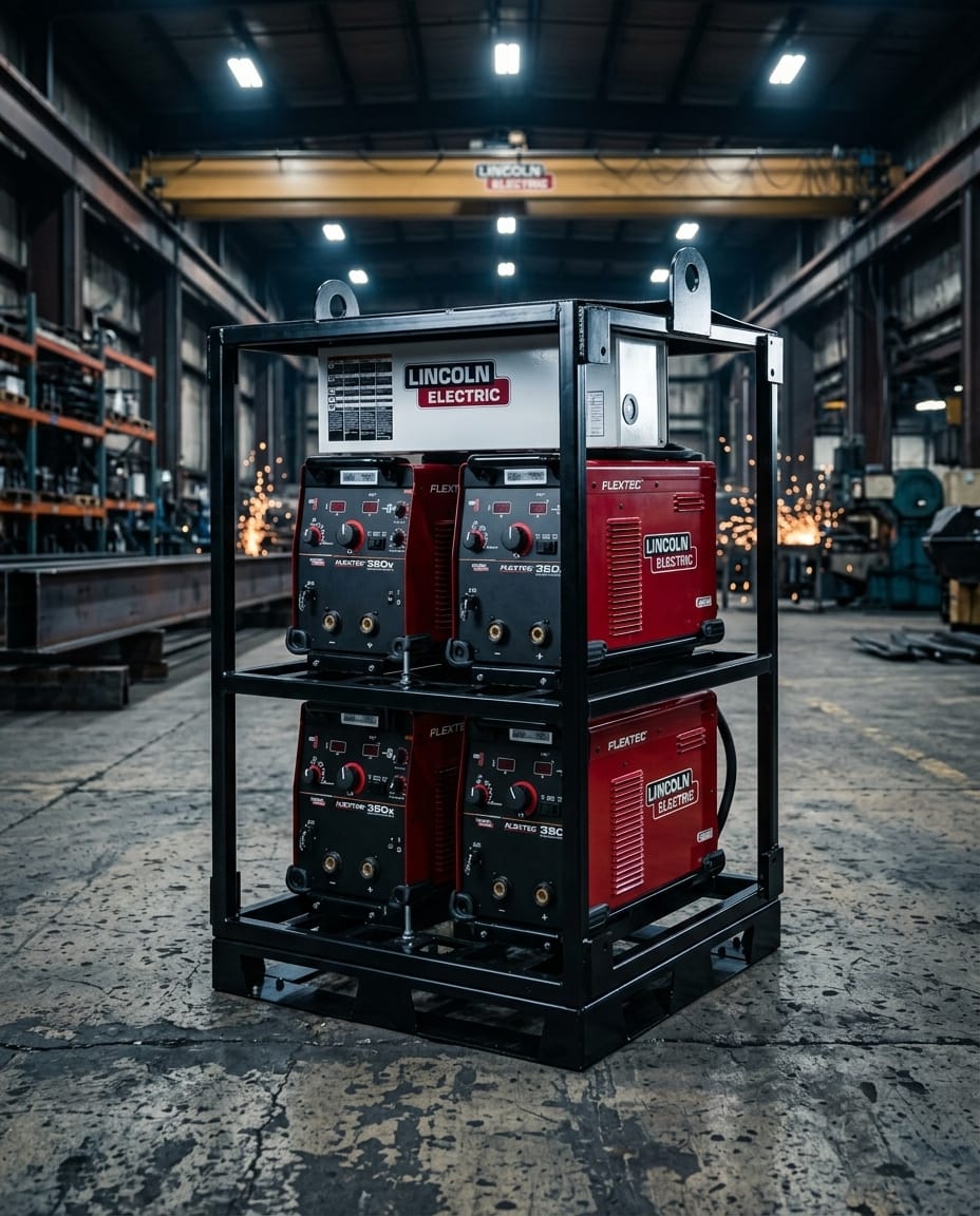 Multi-process welder rack system — Industrial Fabrication Shop Lifestyle | Generated by Modelize