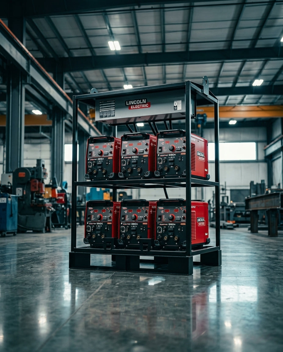 Multi-process welder 6-pack rack system — Industrial Workshop Lifestyle | Generated by Modelize