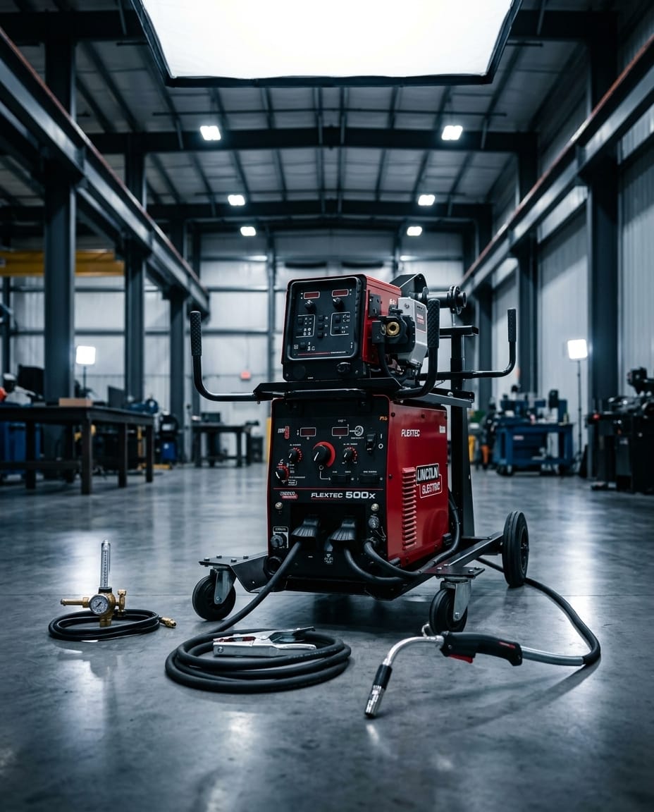 Industrial welding system with wire feeder and transport cart — workshop_lifestyle | Generated by Modelize