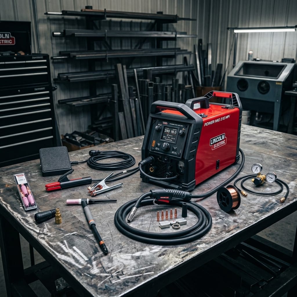 Multi-process welder with accessory kit — Professional Workshop Lifestyle | Generated by Modelize