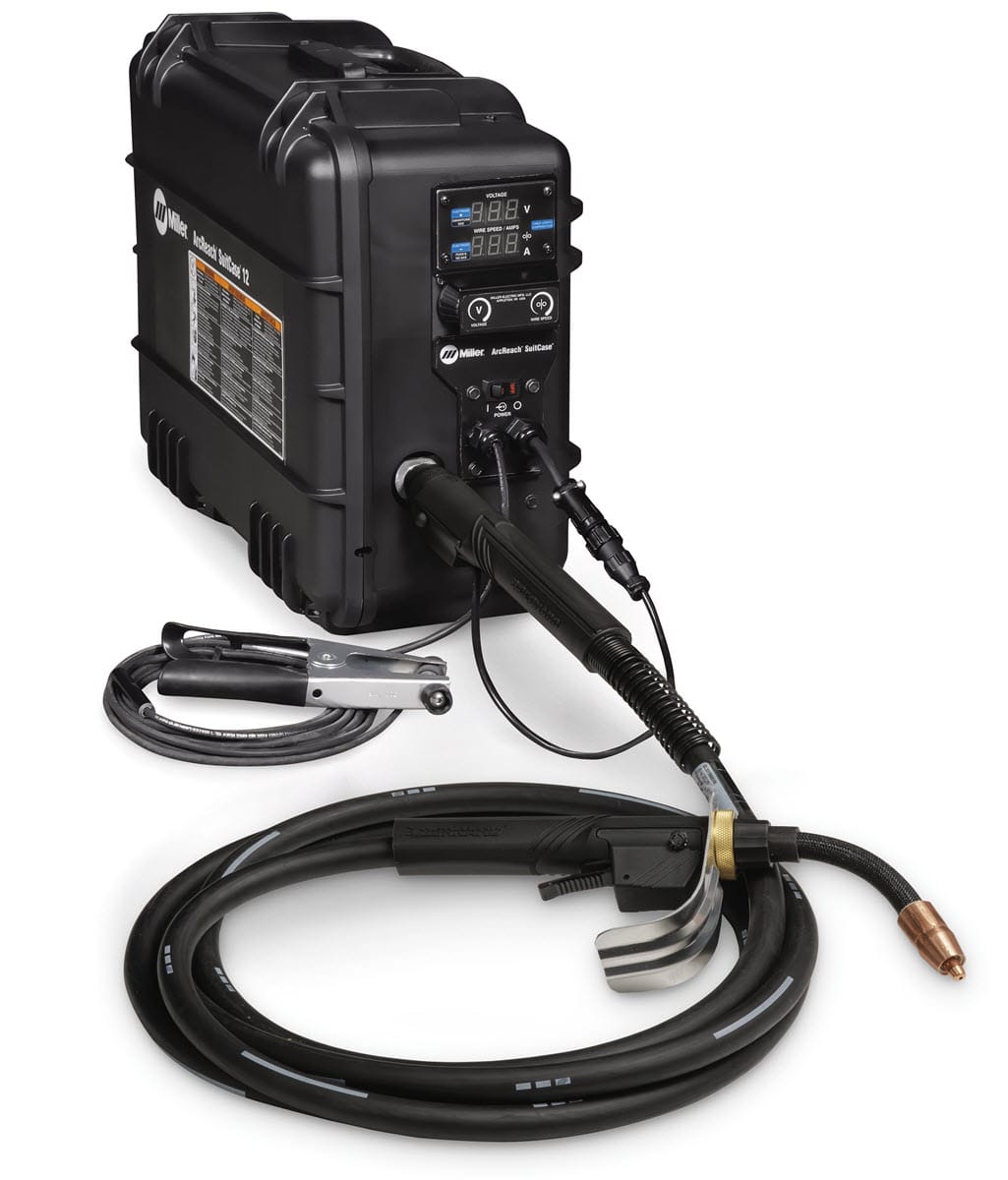 Miller ArcReach Suitcase 12 wire feeder with welding gun and ground clamp