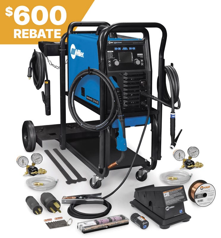 Miller Welders Miller Multimatic 220 AC/DC w/Dual Cylinder Cart & Wireless Foot Control 951000104