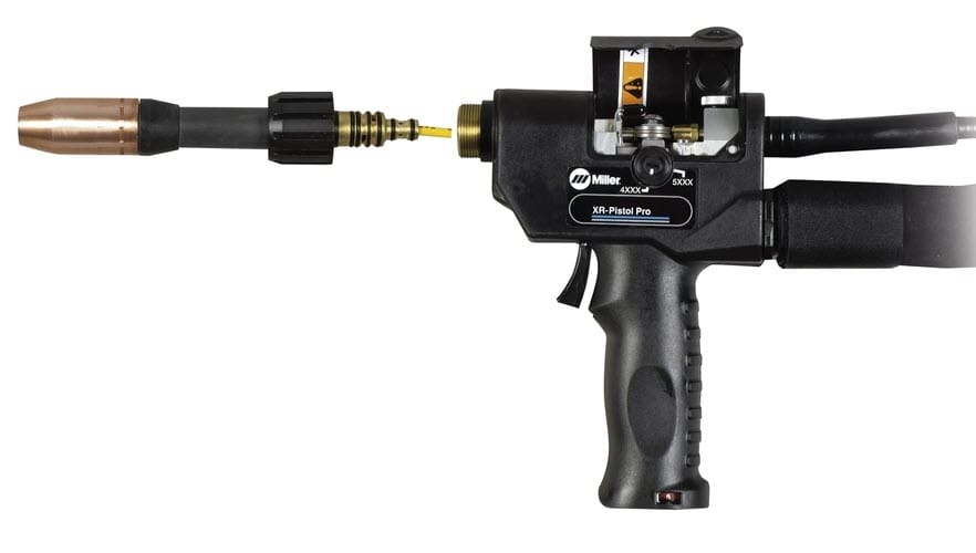 Miller XR-Pistol Pro welding gun with detachable nozzle assembly