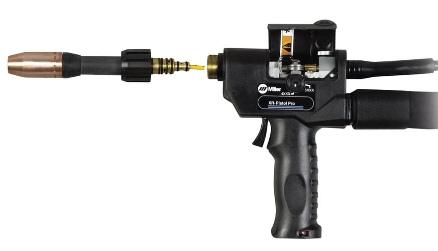 Miller XR-Pistol Pro welding gun with detachable nozzle assembly