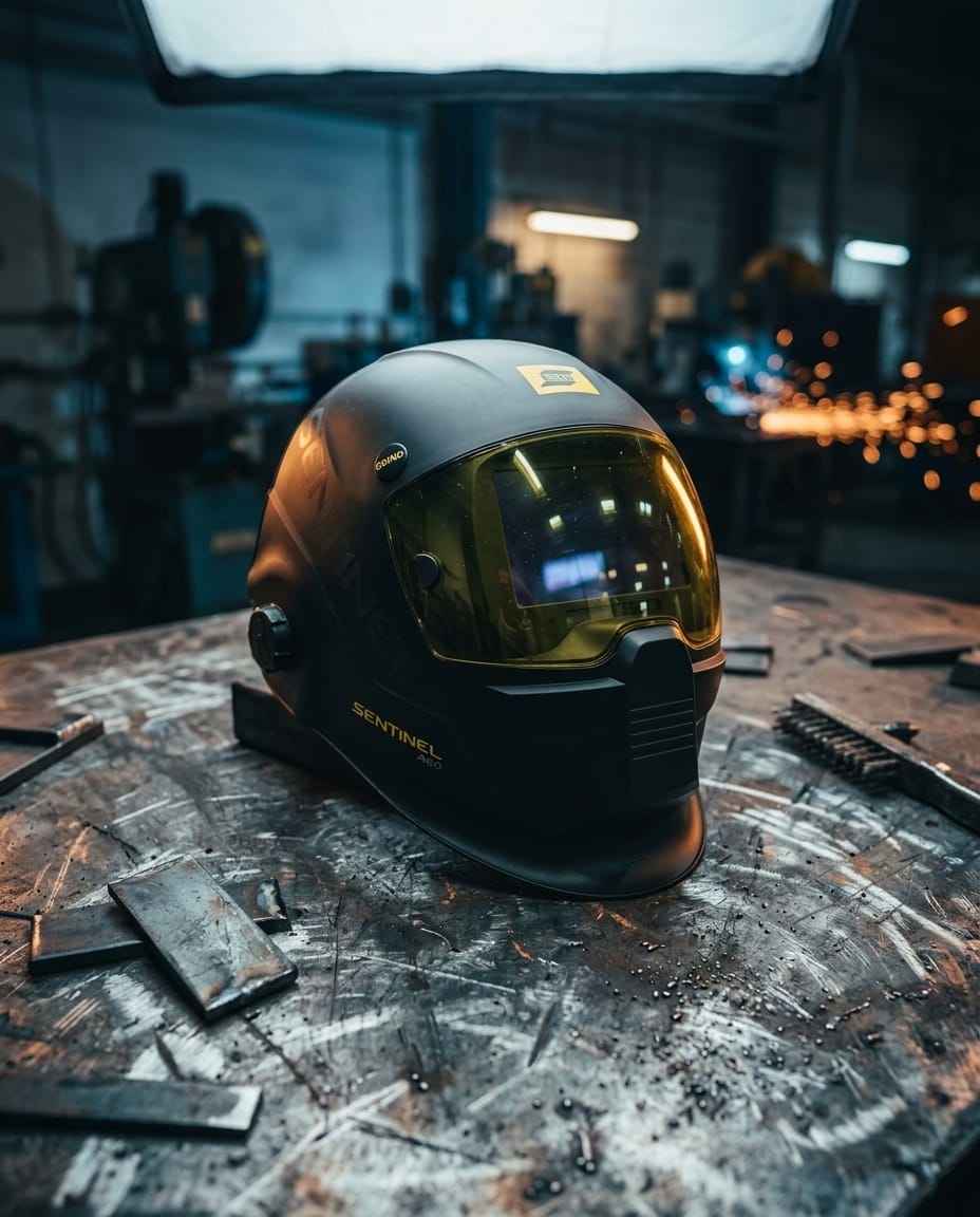 Auto-darkening welding helmet — Fabrication Workshop Lifestyle | Generated by Modelize