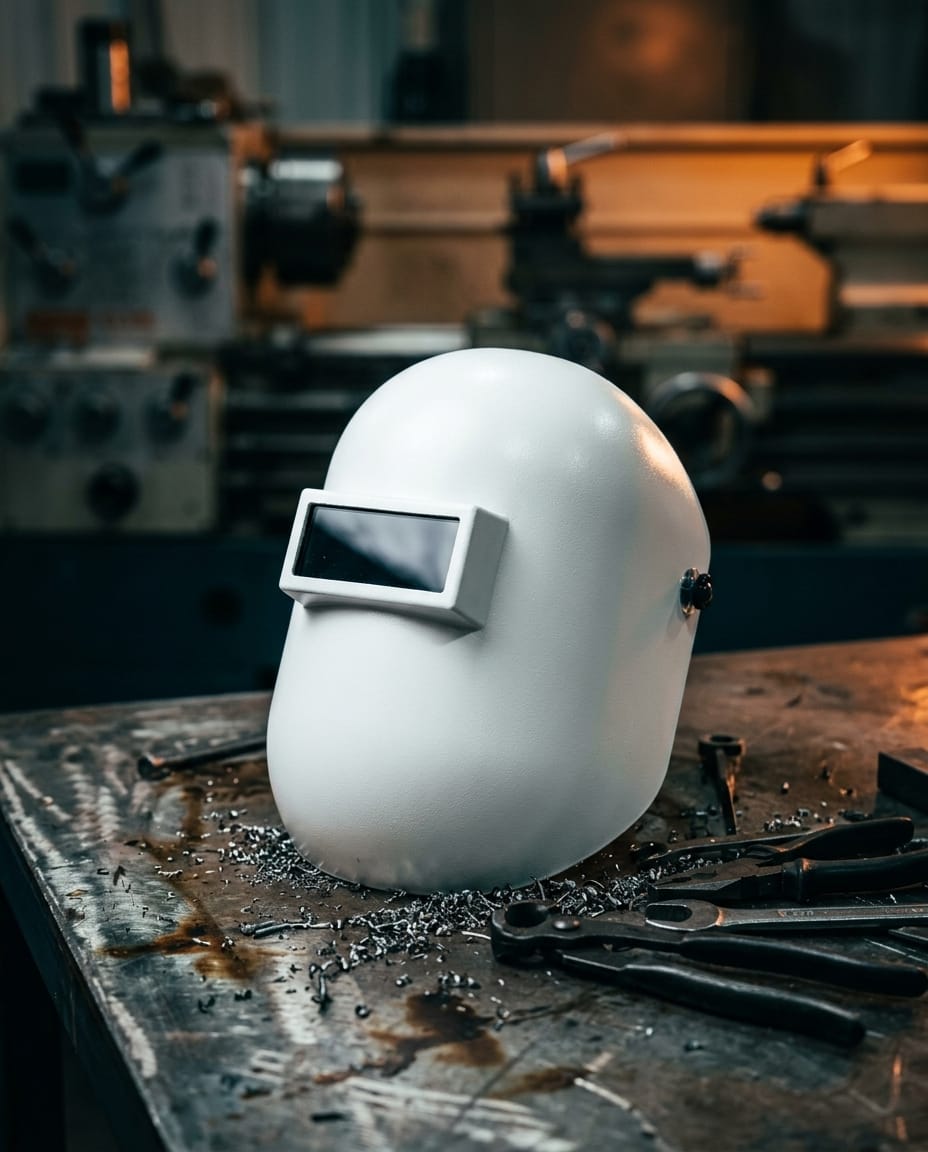 Industrial Welding Helmet — Workshop Lifestyle | Generated by Modelize
