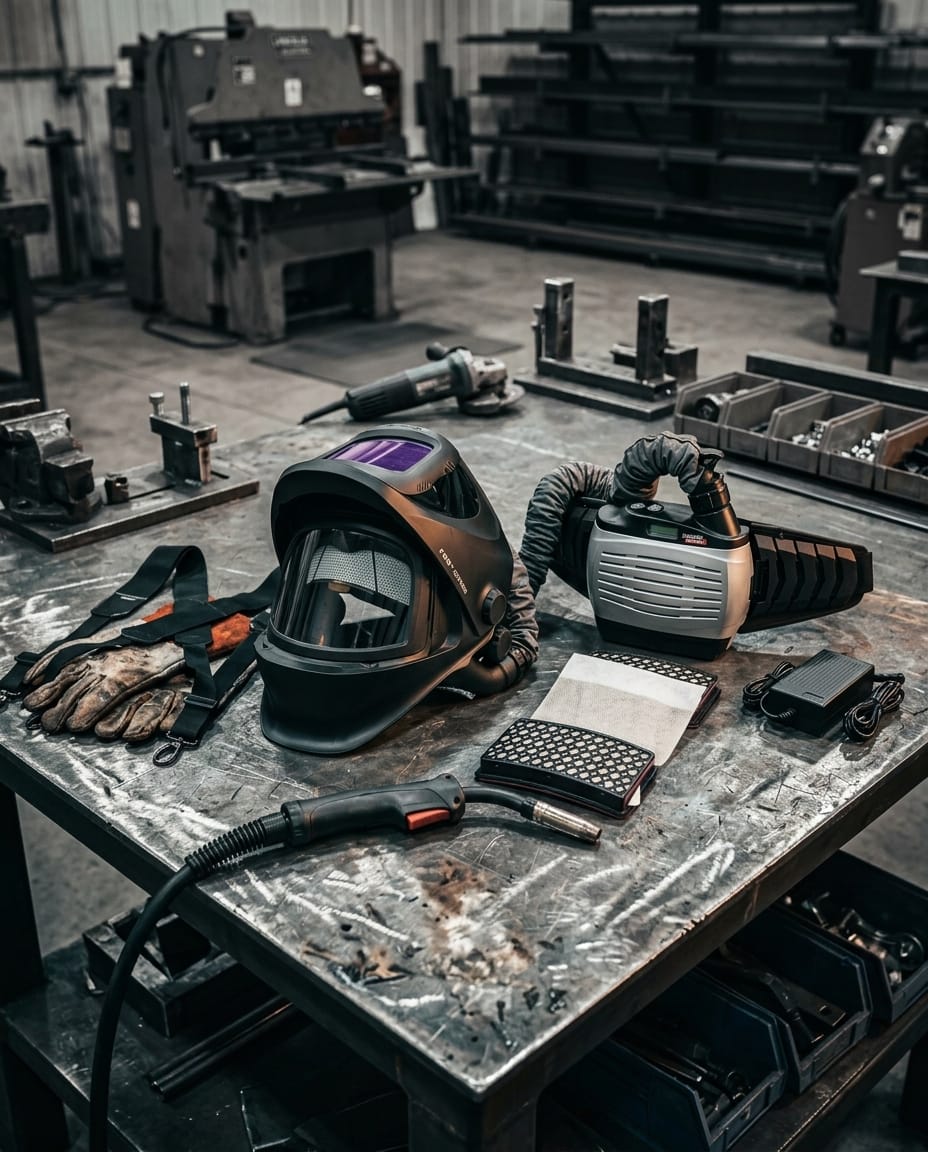 PAPR Welding Helmet System — Workshop Lifestyle | Generated by Modelize