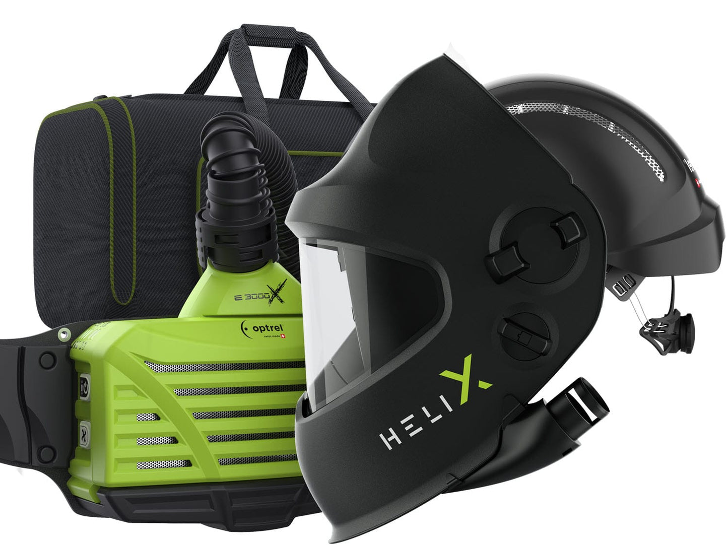 Optrel Helix welding helmet with E3000 PAPR blower unit and storage bag