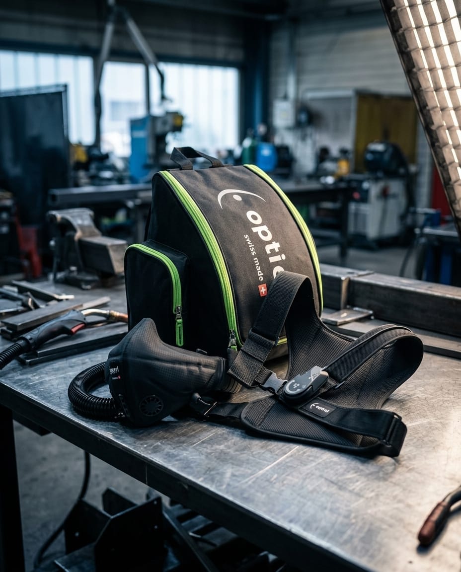 Powered Air Purifying Respirator (PAPR) System — Workshop Environment Lifestyle | Generated by Modelize