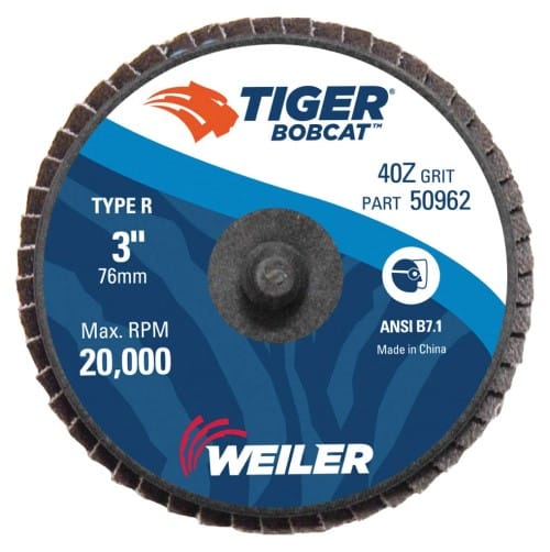 Weiler Abrasives Weiler Tiger Bobcat Mini Flap Disc - 3" Type 27 R Mount 40 Grit 50962